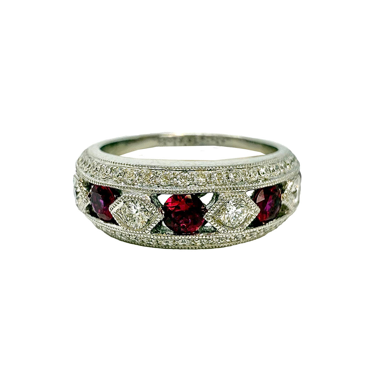 18K Gold Ring with  Rubies and Diamonds