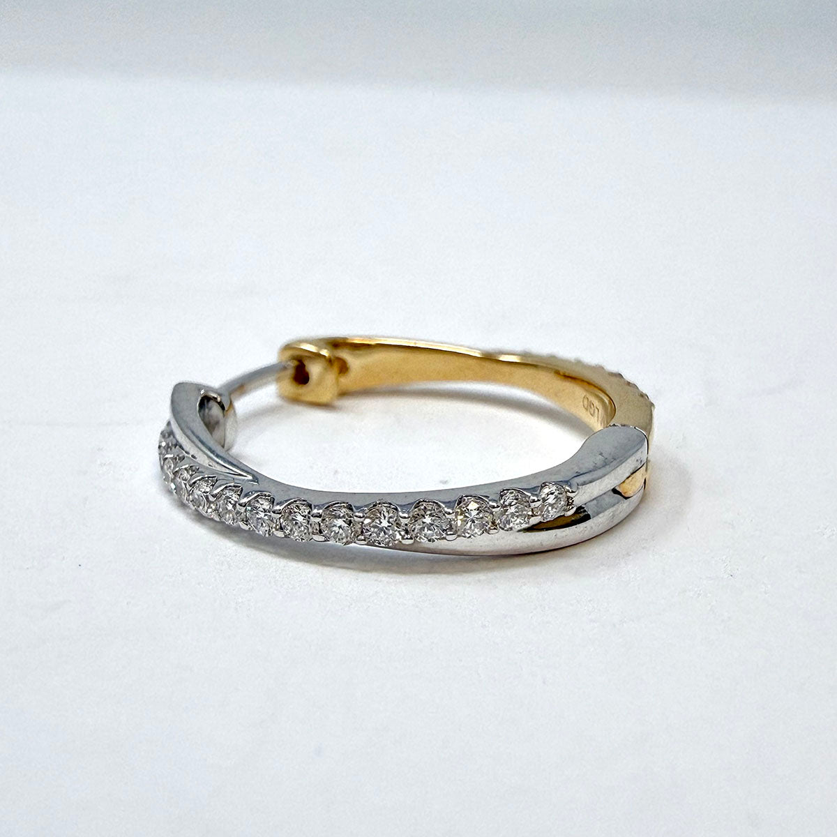 14K White and Yellow Gold Lab Grown Diamond Crossover Hoop Earrings