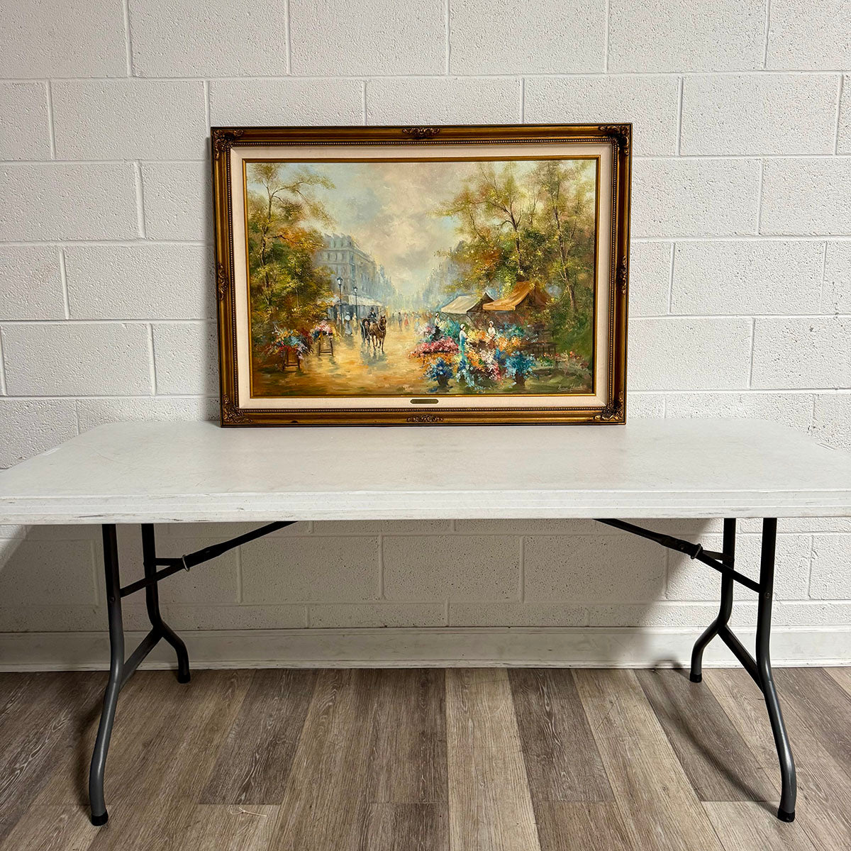 Framed Painting "Market Scene" Signed