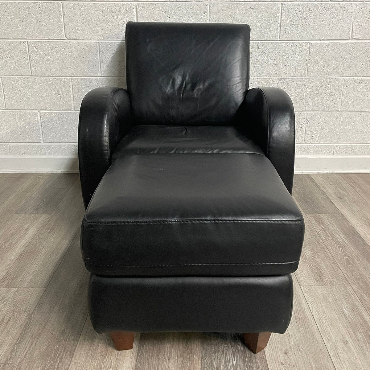 Black Leather Chair & Ottoman