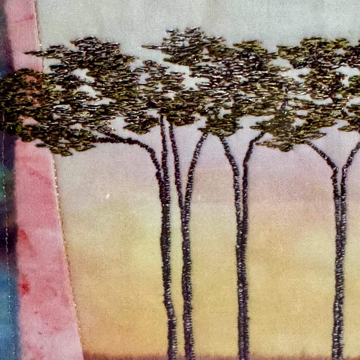 "Stand of Trees" Embroidered Fabric Art Signed