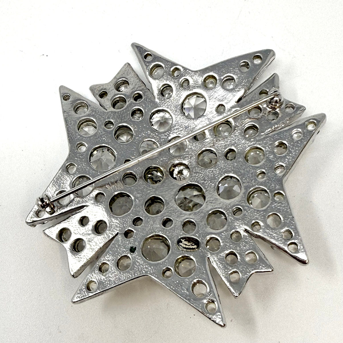 Chanel Silver CC Star Round Crystal Pin