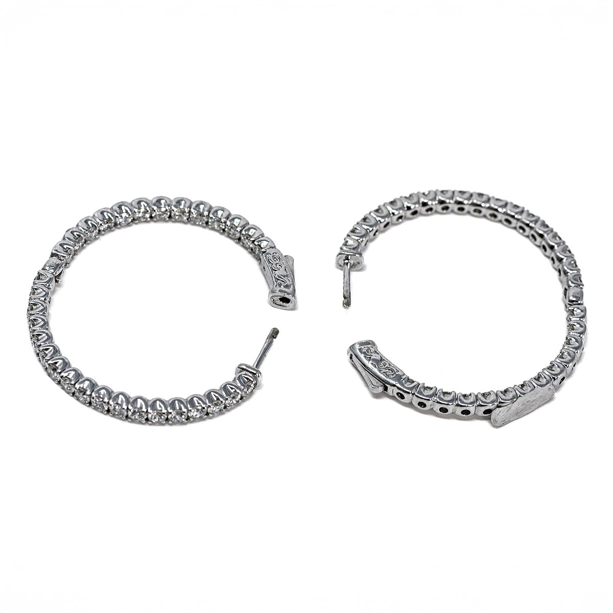 14K White Gold Diamond Inside Out Hoop Earrings