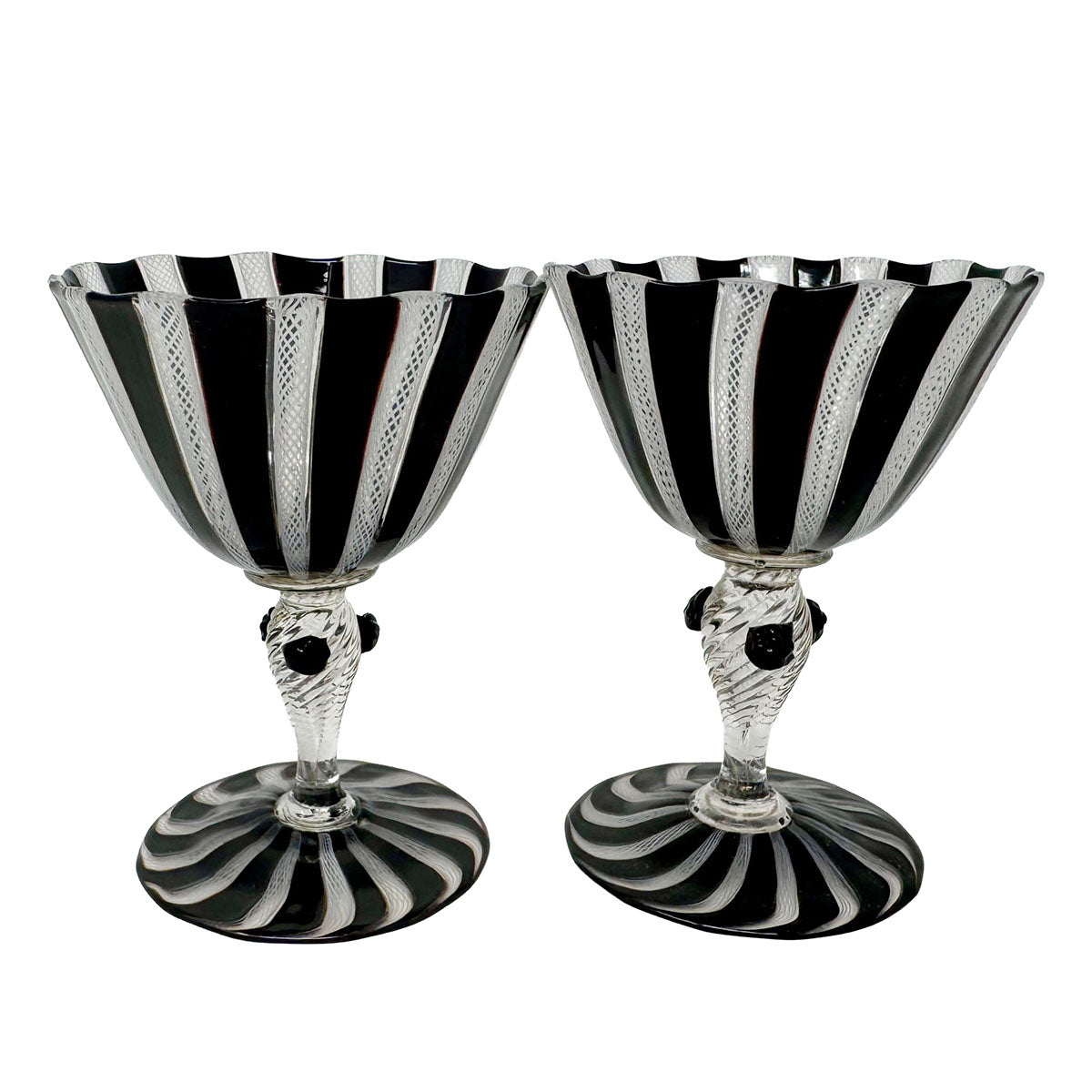 Pair of Latticino Champagne Coupes