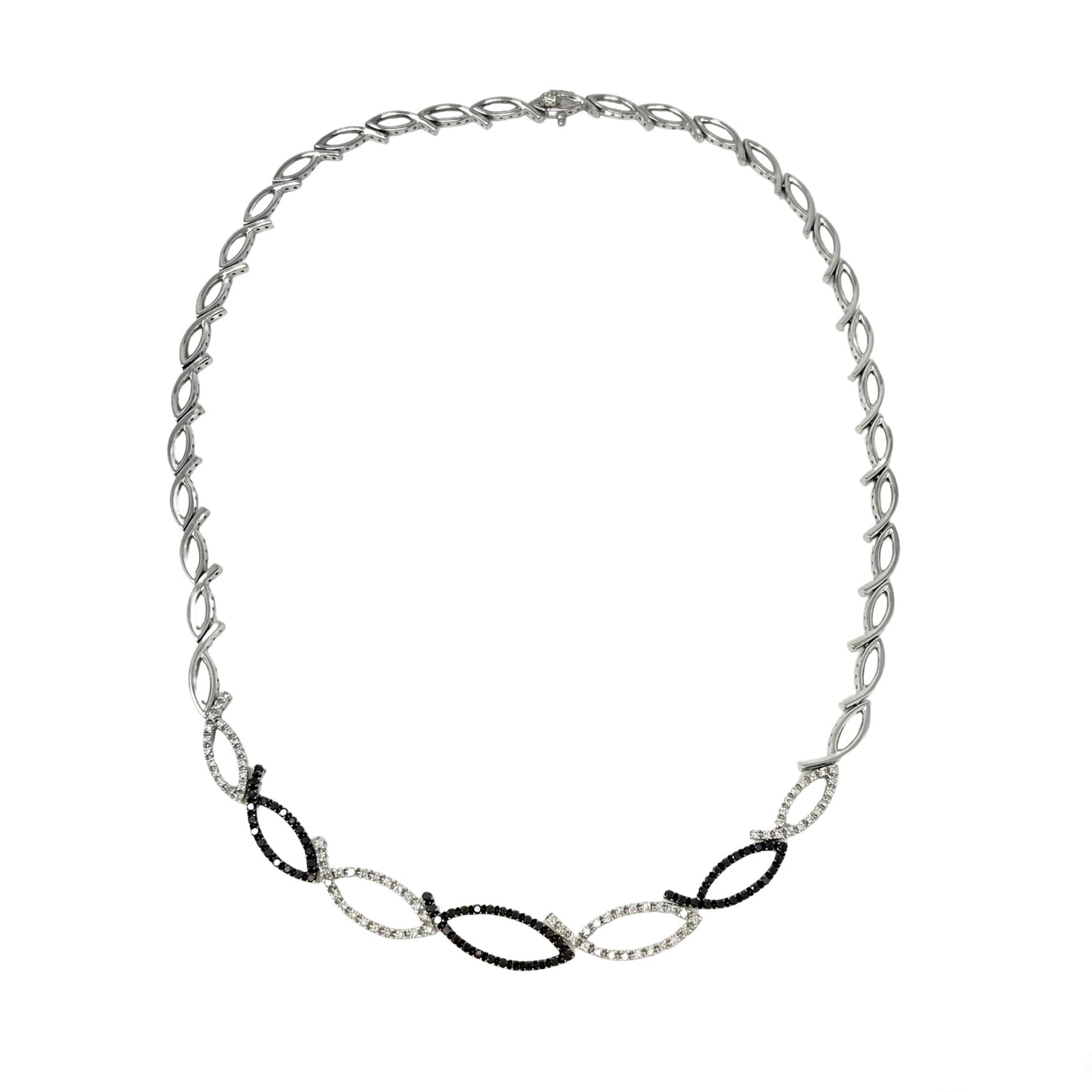 14K White Gold Necklace with 0.75ct White and 0.9ct Black Diamonds