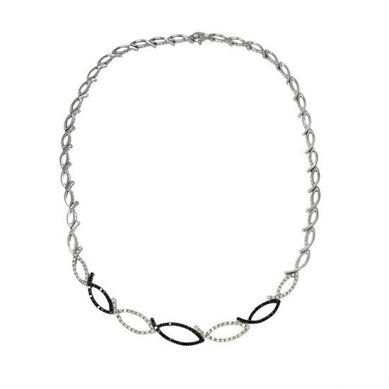 14K White Gold Necklace with 0.75ct White and 0.9ct Black Diamonds