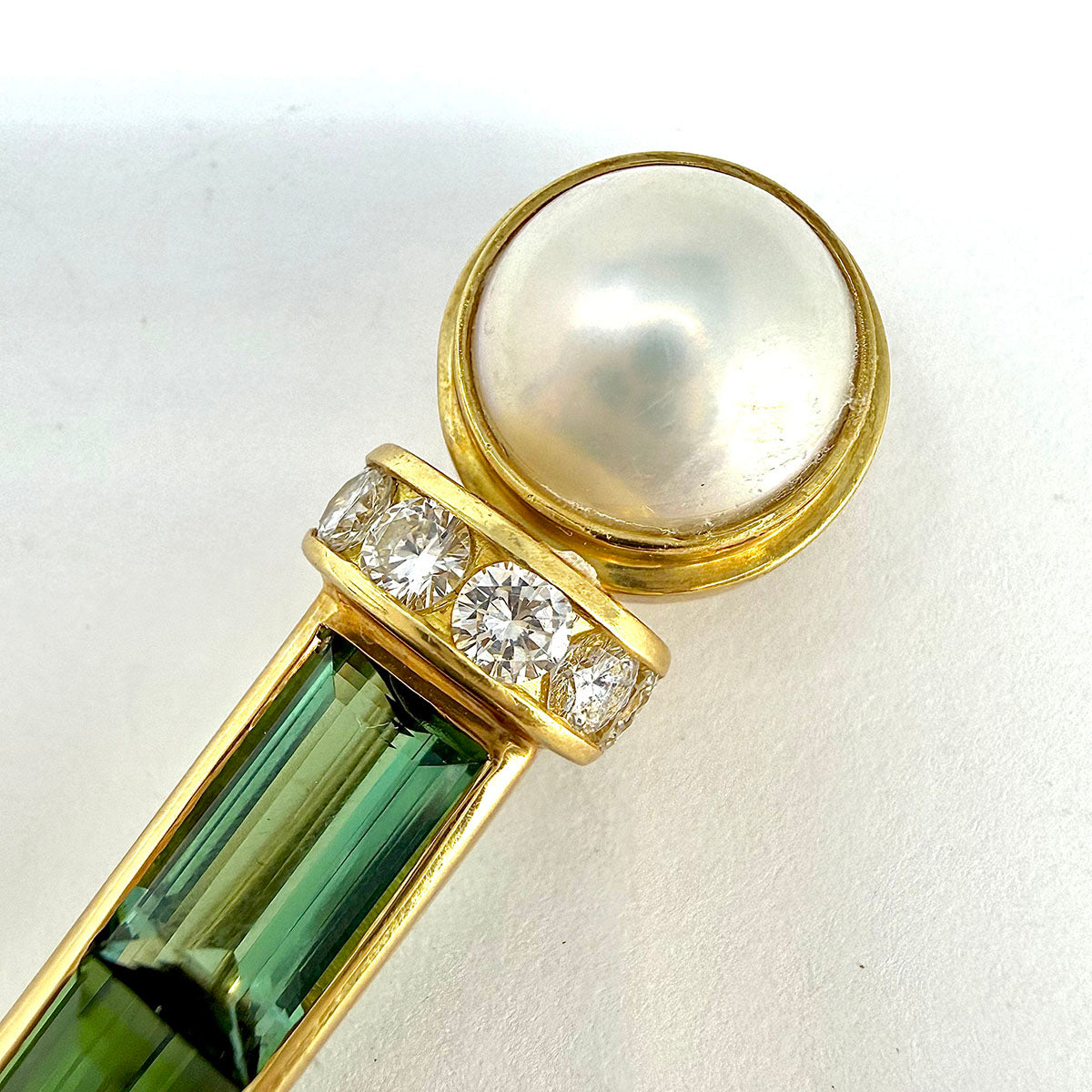 Susan Berman 18K Gold Pin with Tourmaline and Diamonds