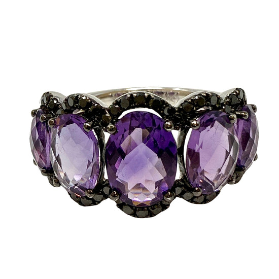 18K Gold Ring with Amethyst and Black Diamond