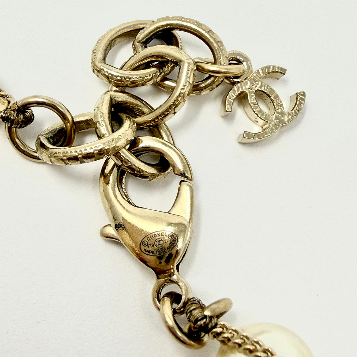 Chanel Long Faux Pearl Necklace with CC Charm