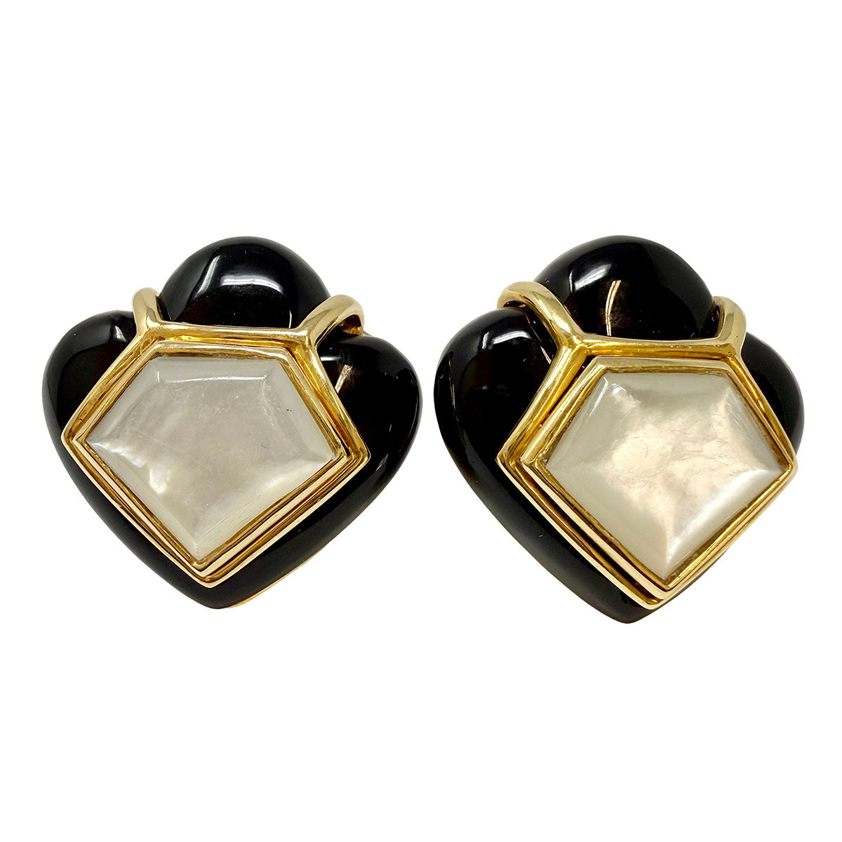 Elan 18K Gold Clip-on Earrings with Mother of Pearl and Onyx