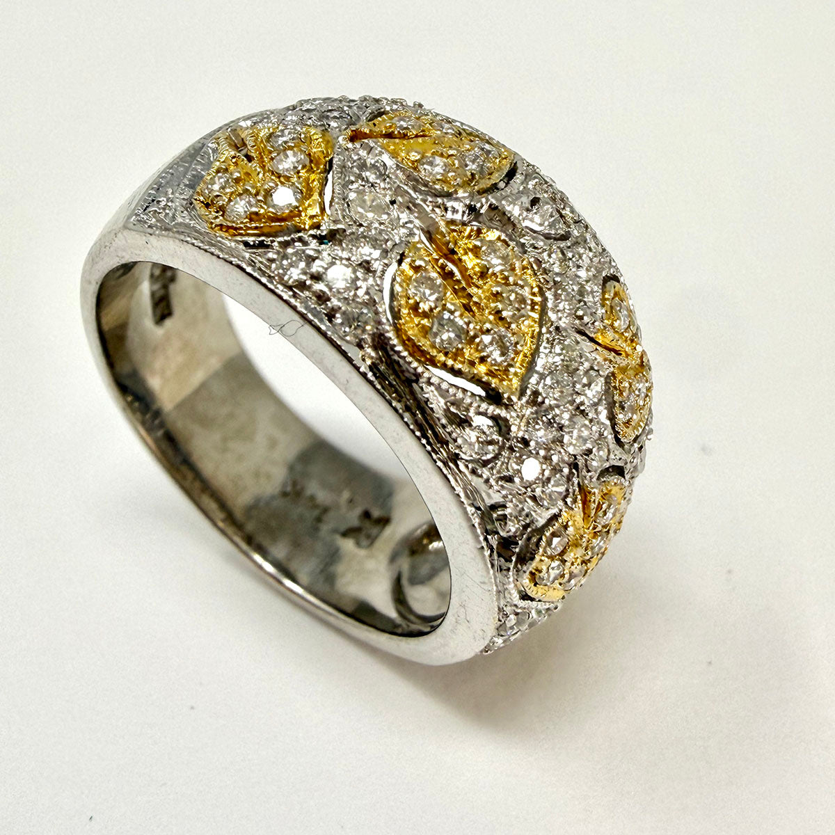 Levian 14K White Gold Band with Leaf Decor with Pave Diamonds