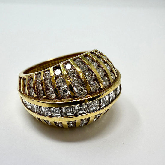 18K Gold Ring with 100 Round and 19 Square Diamonds