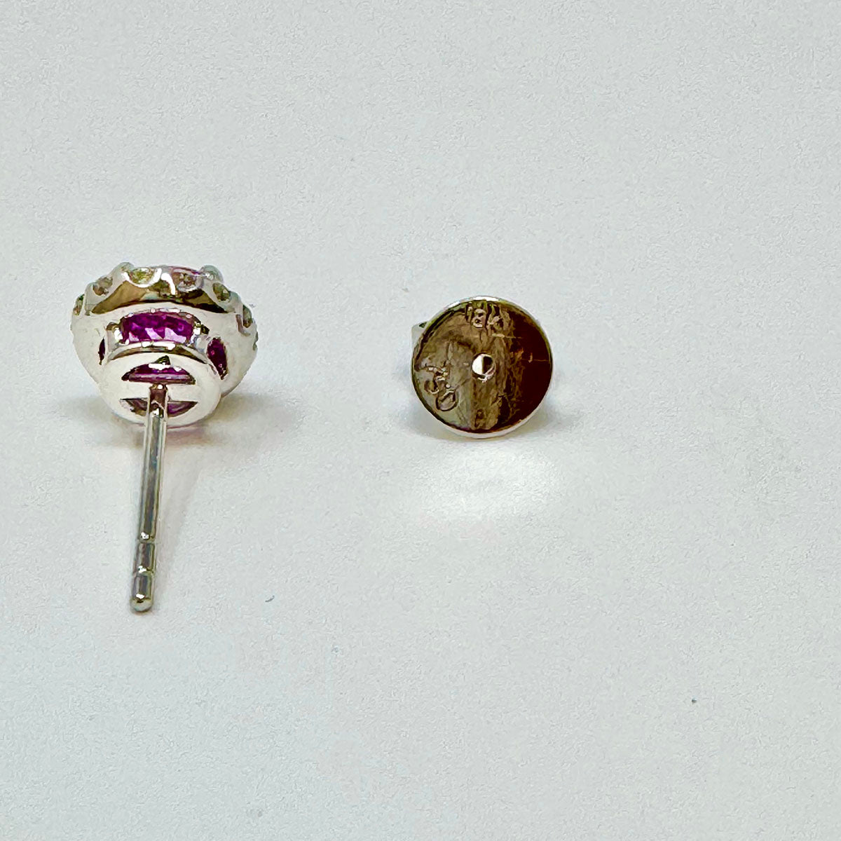 18K White Gold Stud Earrings with Pink Sapphires and Diamonds