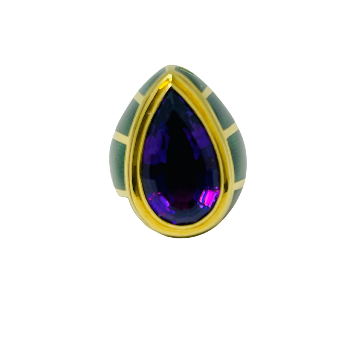 De Vroomen 18K Gold and Green Enameled Ring with Amethyst