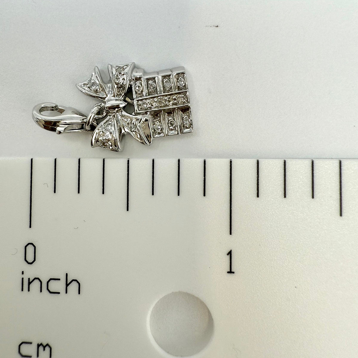 14K White Gold Diamond Gift Box Charm/Pendant
