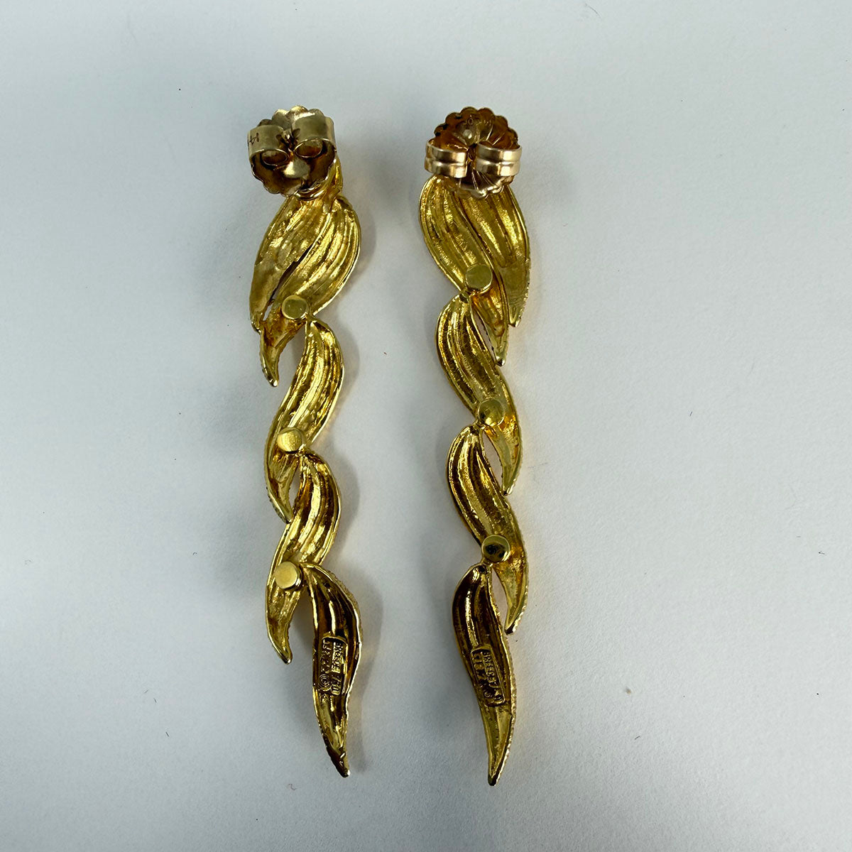 18K Gold Textured Drop Leaf Earrings