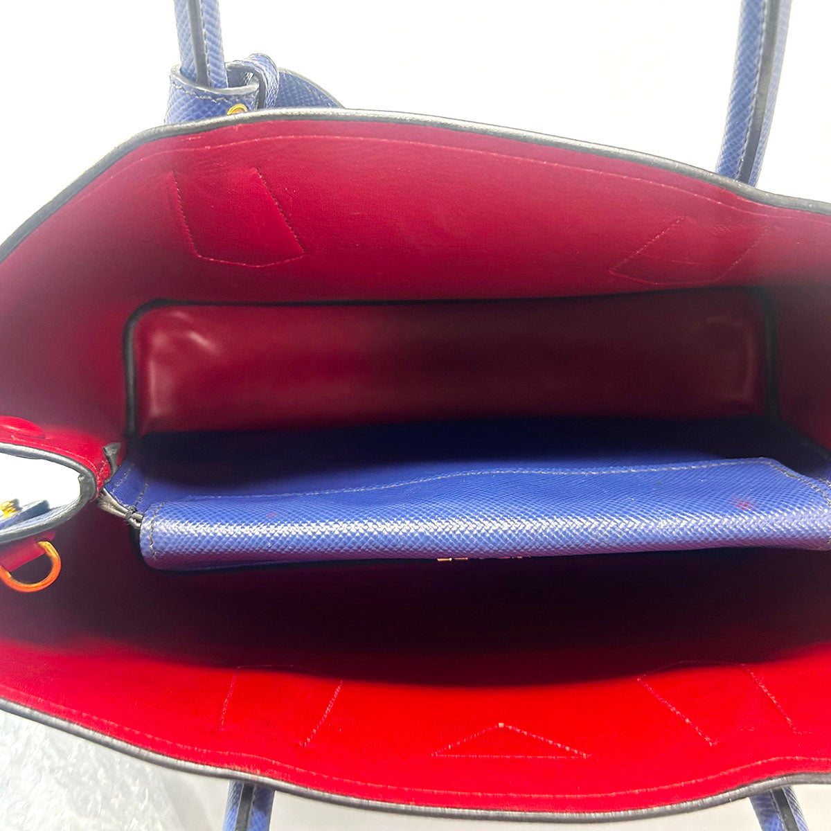 Prada Saffiano Cuir Double Bag with Gold-tone Hardware, Rolled Handlea, Open Top