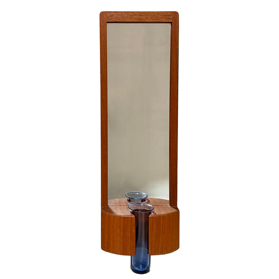 Danish Modern Teak Mirror with Glass Vase