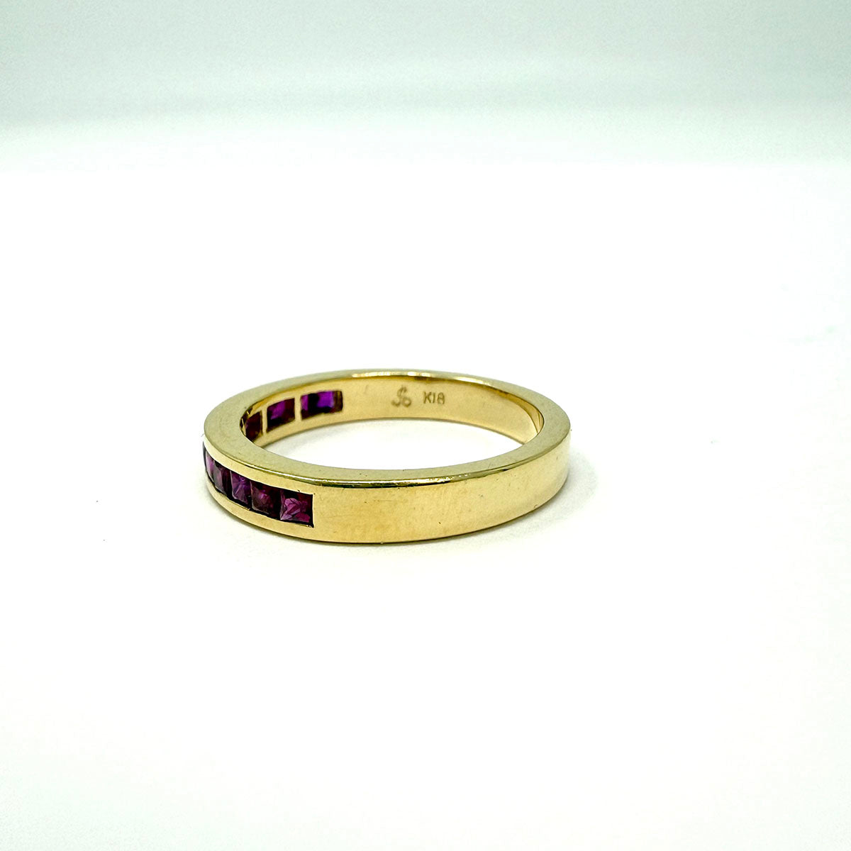 18K Gold Ring with 13 Princess Cut Rubies