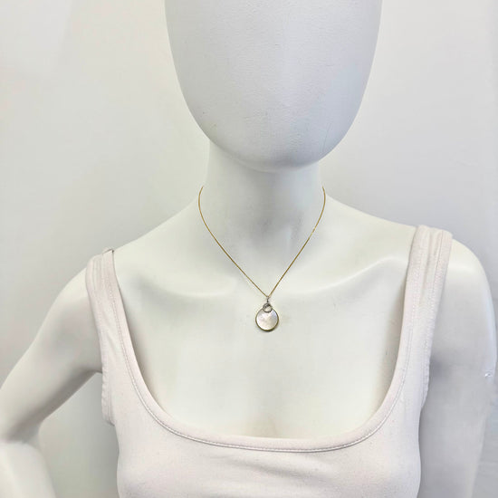 14K White Gold Diamond 16" Necklace with Mother of Pearl Pendant and Diamond