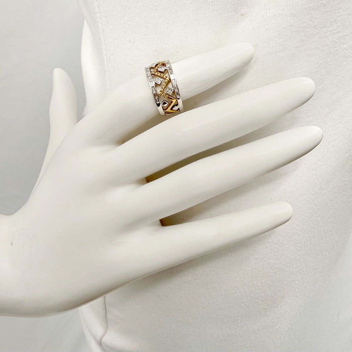 18K White and Yellow Gold Wide Band with Diamonds