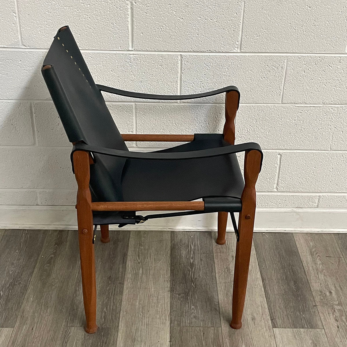 Set of 4  Leather & Wood Safari Lounge Chairs
