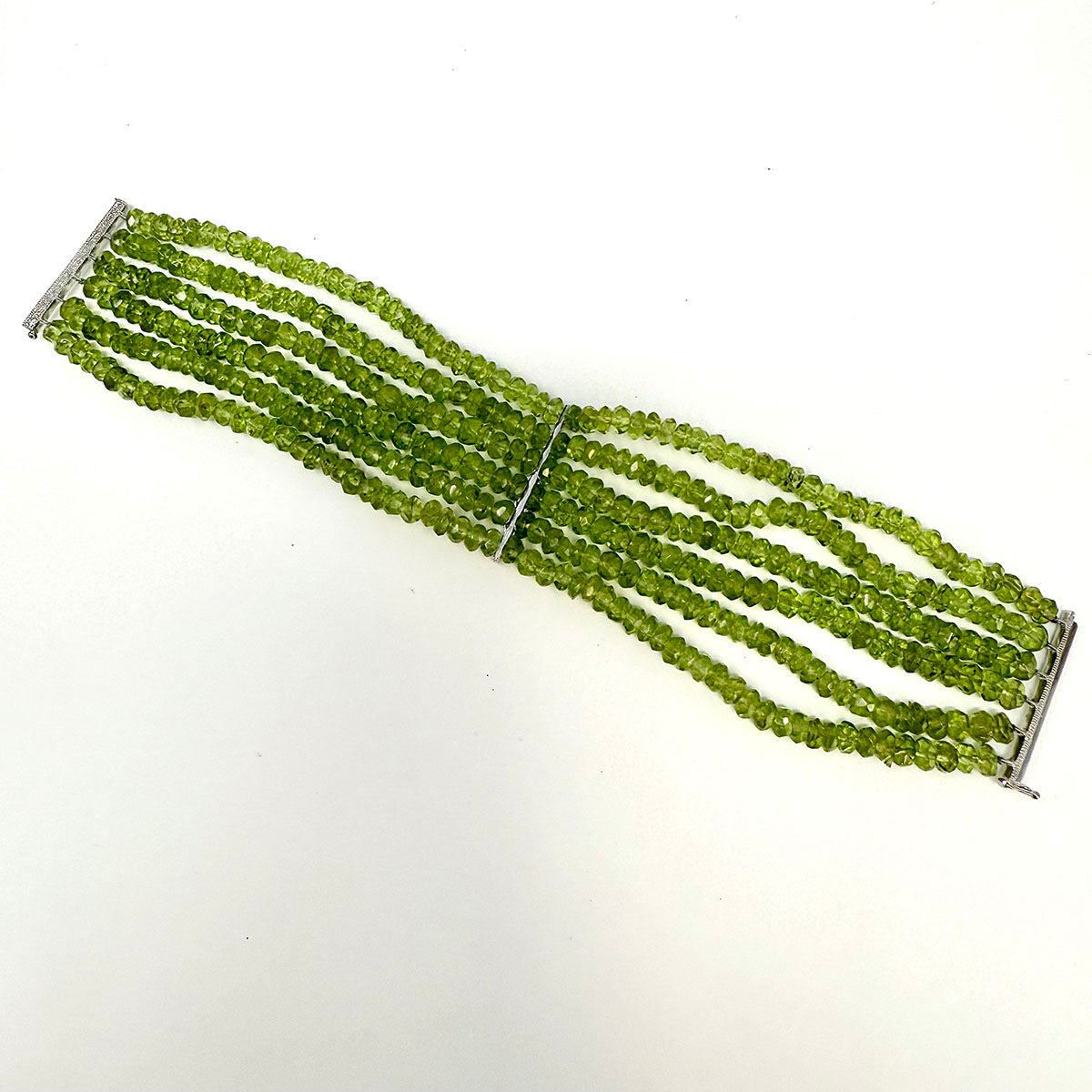 6 Strand Peridot Bracelet with 7 Diamonds