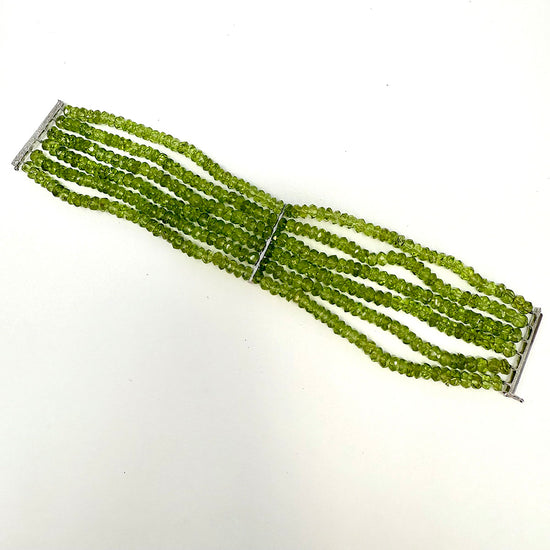 6 Strand Peridot Bracelet with 7 Diamonds