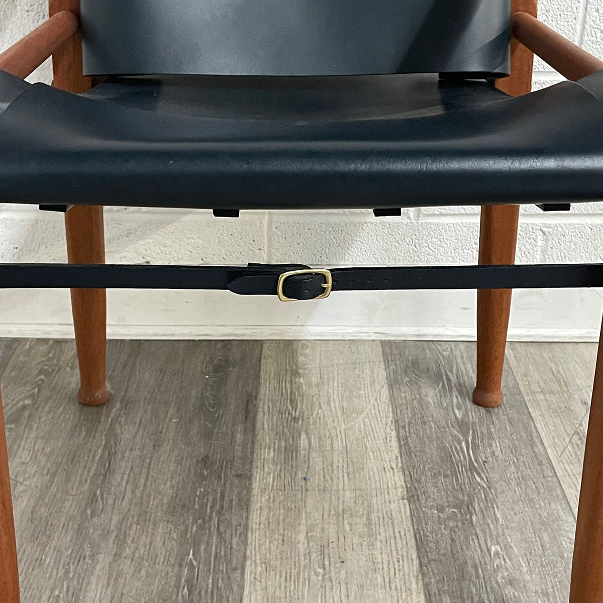 Set of 4  Leather & Wood Safari Lounge Chairs