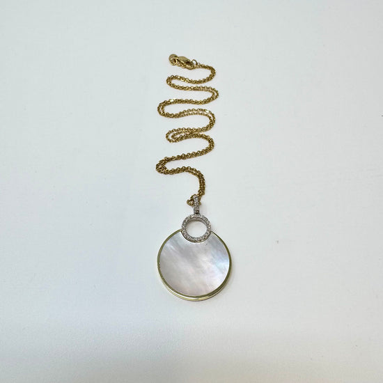 14K White Gold Diamond 16" Necklace with Mother of Pearl Pendant and Diamond