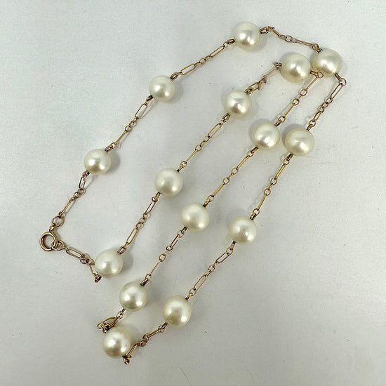 14K Gold Chain Necklace with Freshwater Pearls