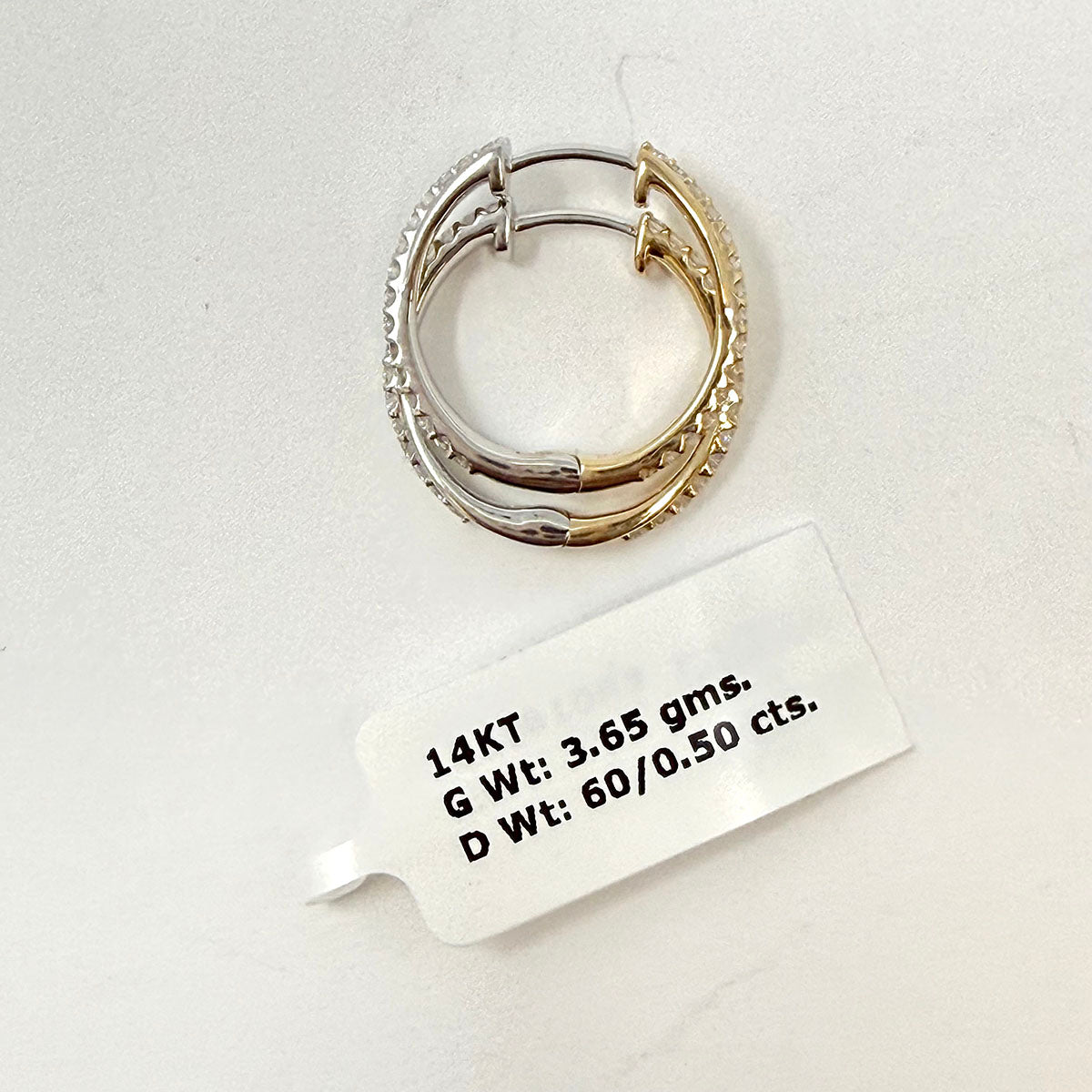 14K White and Yellow Gold Lab Grown Diamond Crossover Hoop Earrings