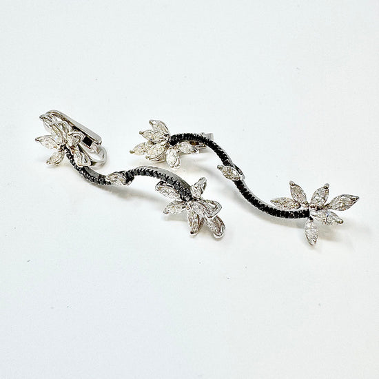 18K White Gold Curvy Black and Clear Diamond Clip-on Earrings