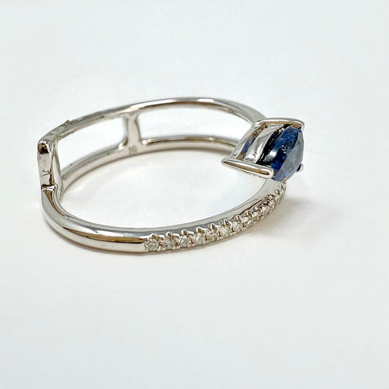 14K White Ring with Sapphire and Diamond