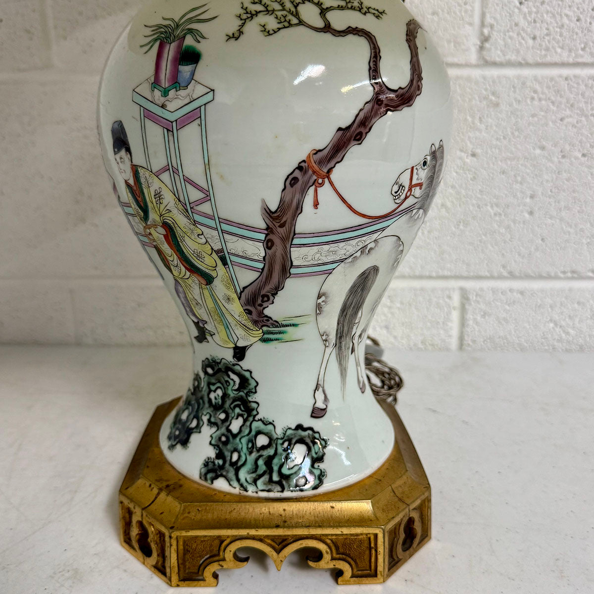 Vintage Asian Vase Table Lamp with Shade