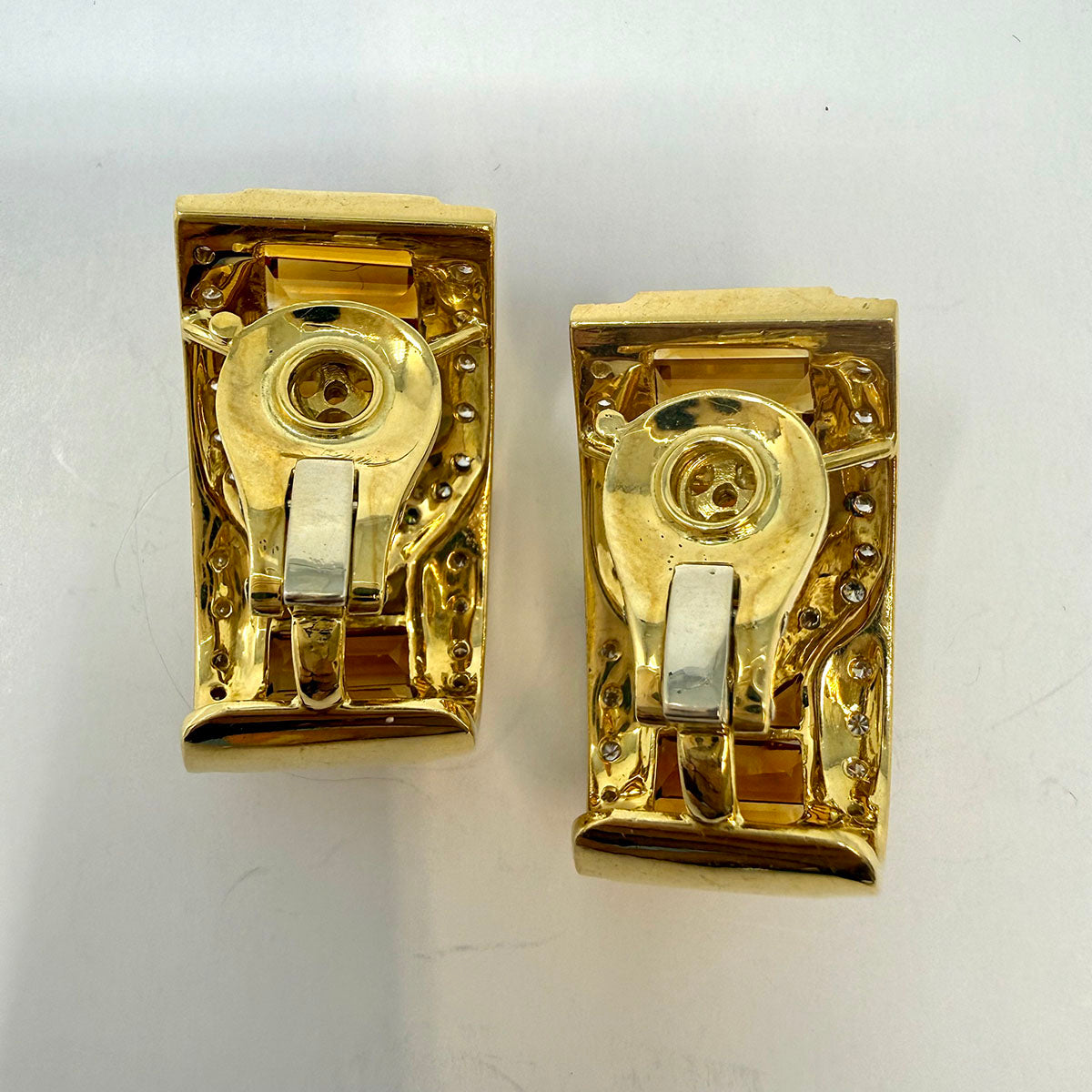Sabbadini 18K Gold Clip-on Earrings with Diamonds and Citrines