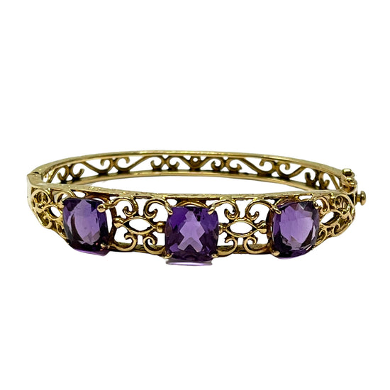 Vintage 14K White Gold Filigree Bracelet with 3 Amethyst