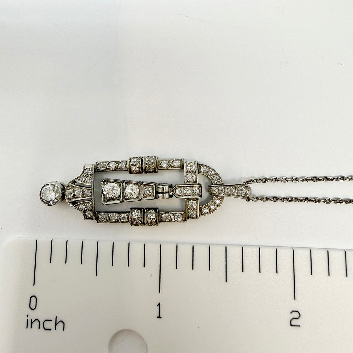 Vintage Art Deco Platinum Diamond Pendant Necklace