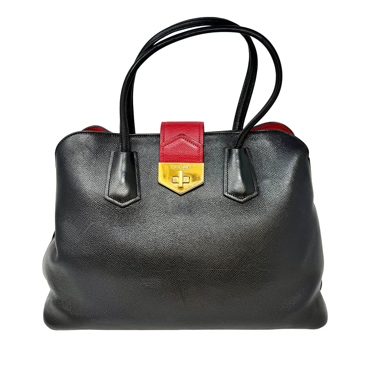 Prada Double Handle Tote with Red Strap