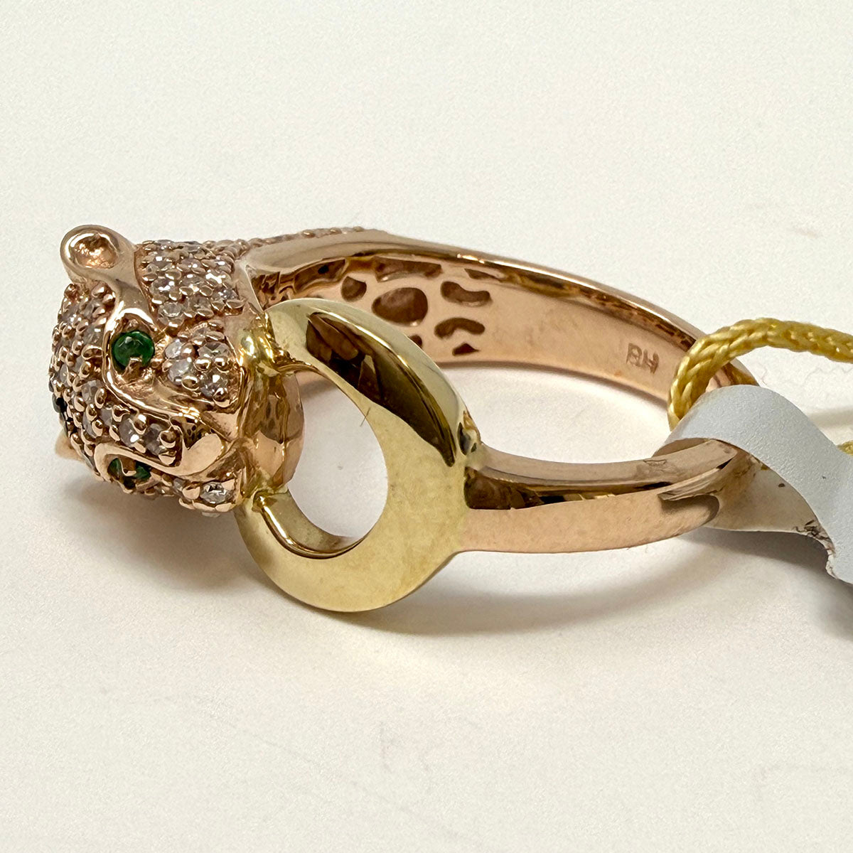 Effy 14K Yellow Gold Ring Panther Ring with Diamond, Emerald and Tsavorite