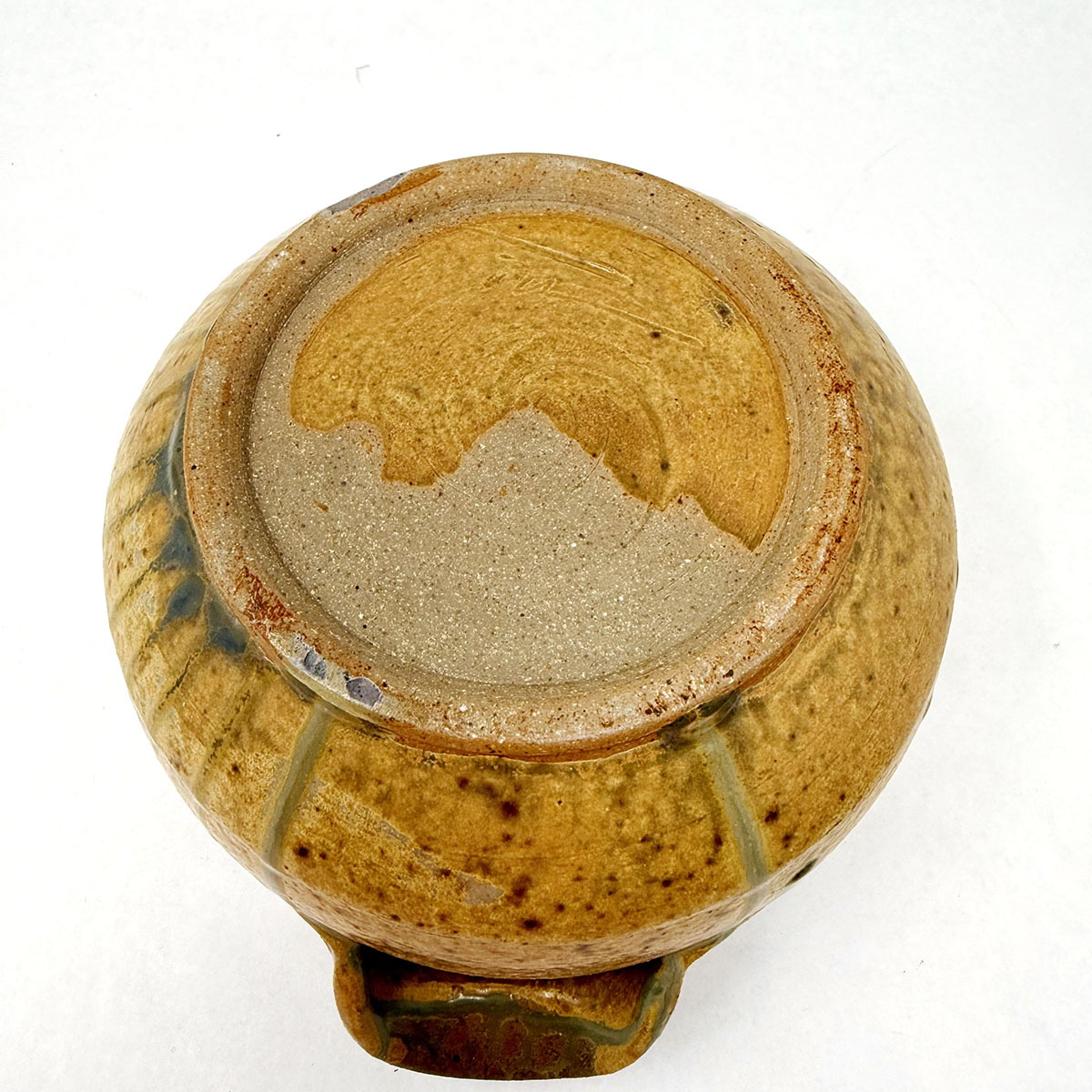 Handmade Ceramic Ash Glaze Lidded Jar Signed