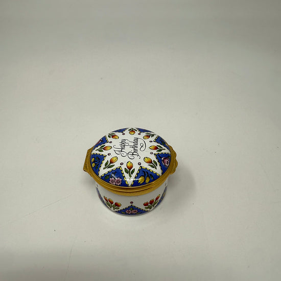 Halcyon Days "Happy Birthday" Enamel Trinket Box Bilston Battersea
