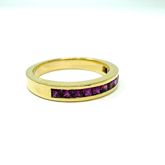 18K Gold Ring with 13 Princess Cut Rubies