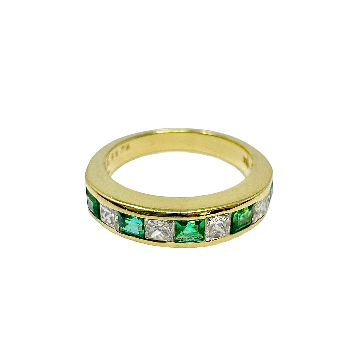 18K Gold Ring with 5 Emeralds and 4 Diamonds