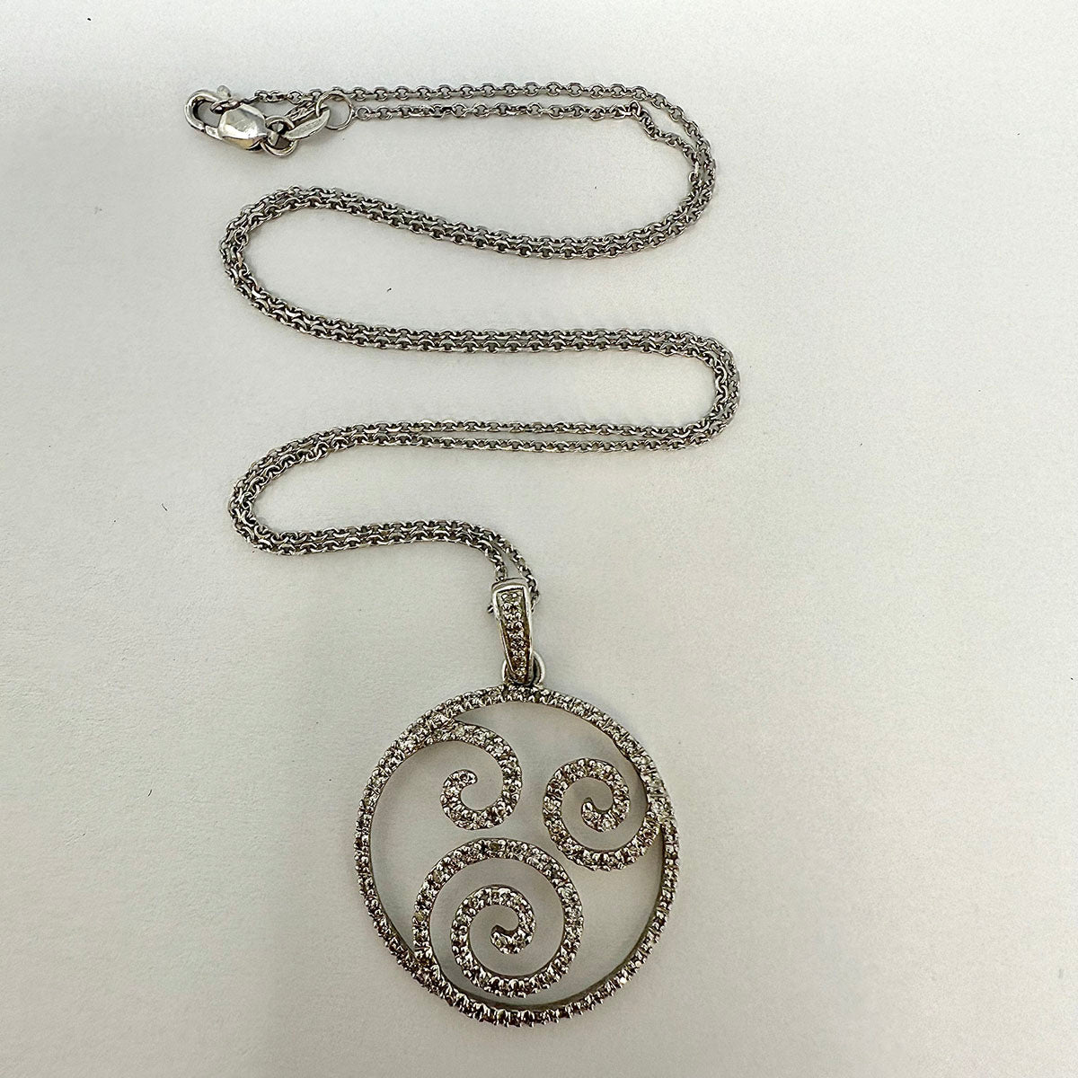 14K White Gold Diamond Swirl Pendant Necklace
