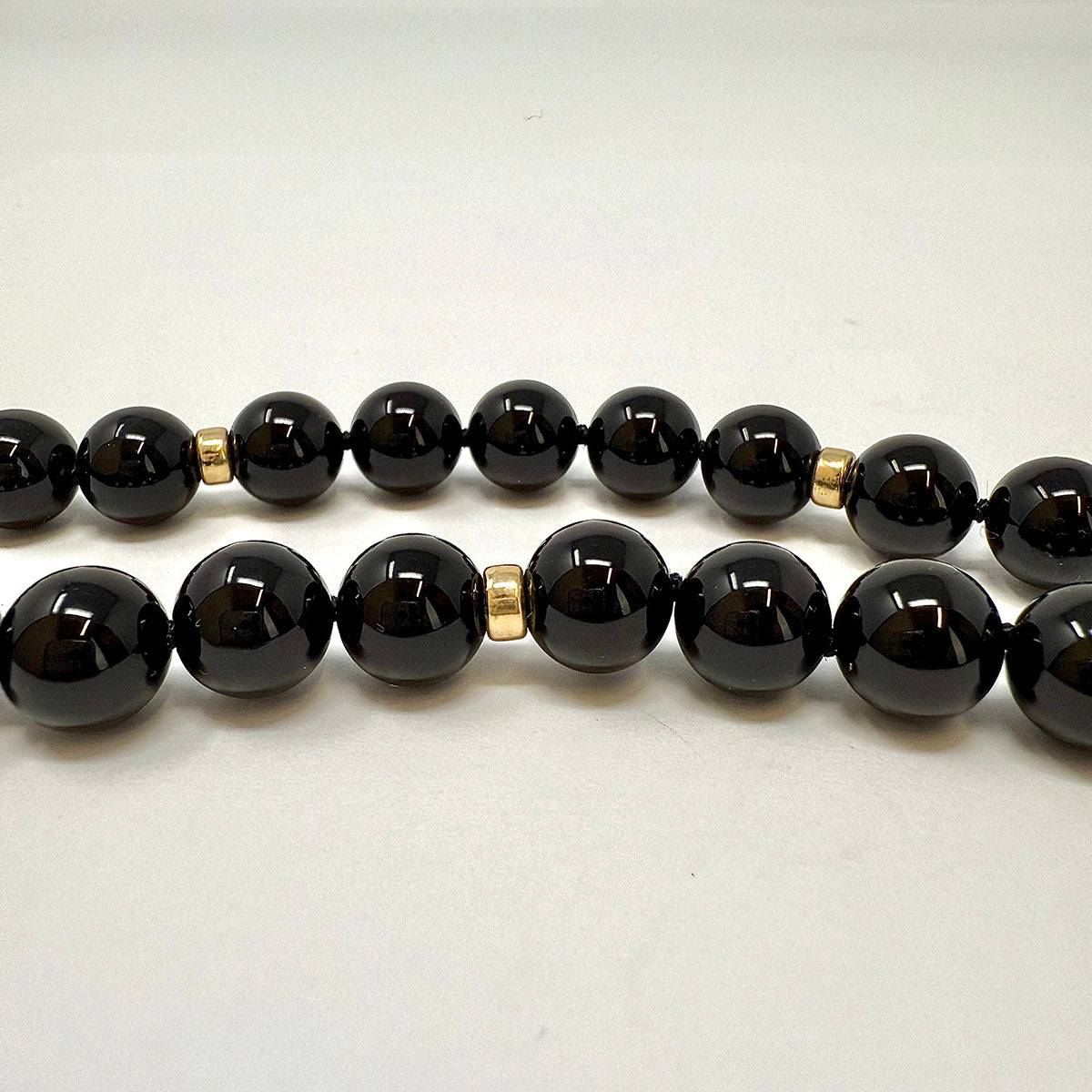 30" Onyx Necklace with Gold Barrels