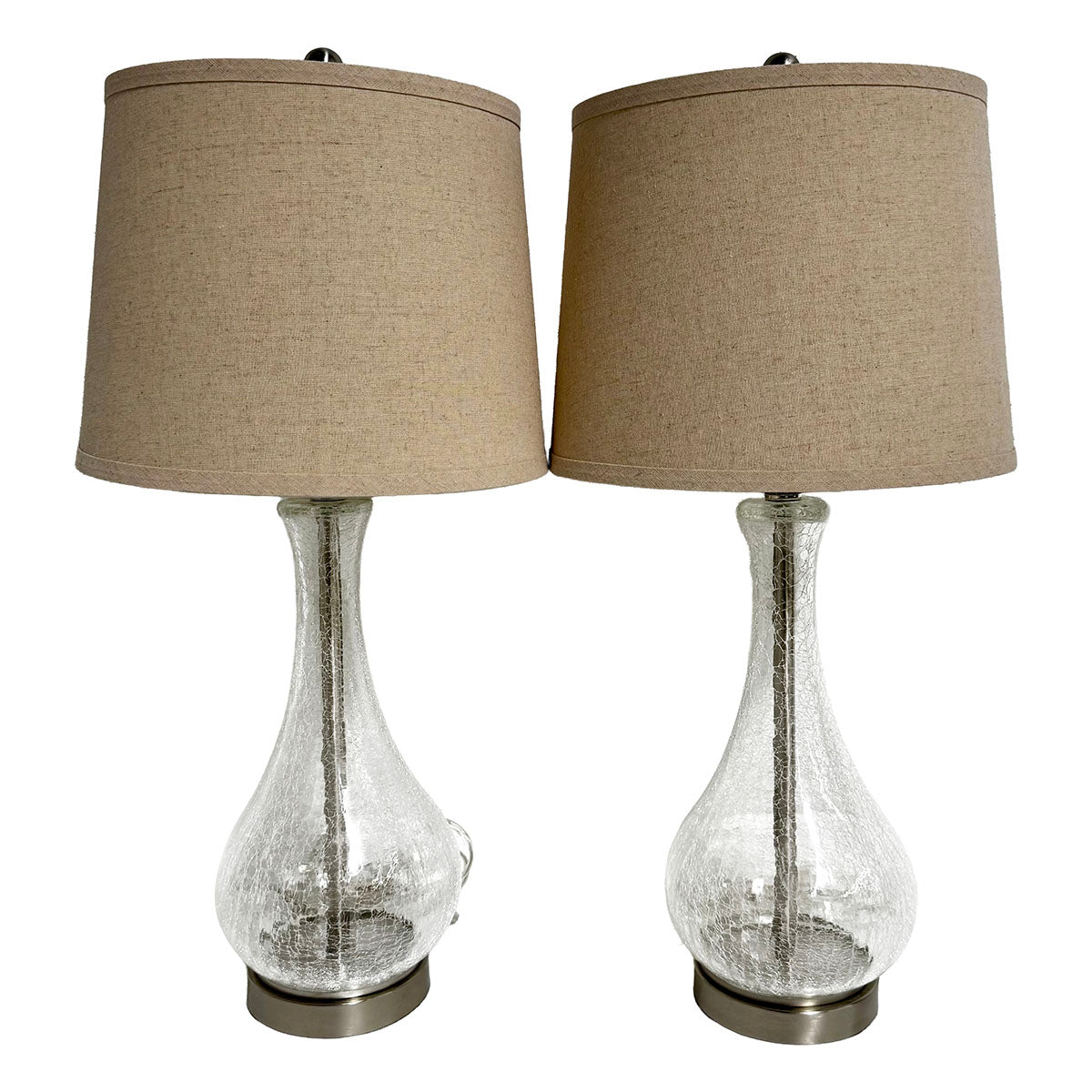 Pair of Clear Crackle Glass Table Lamps