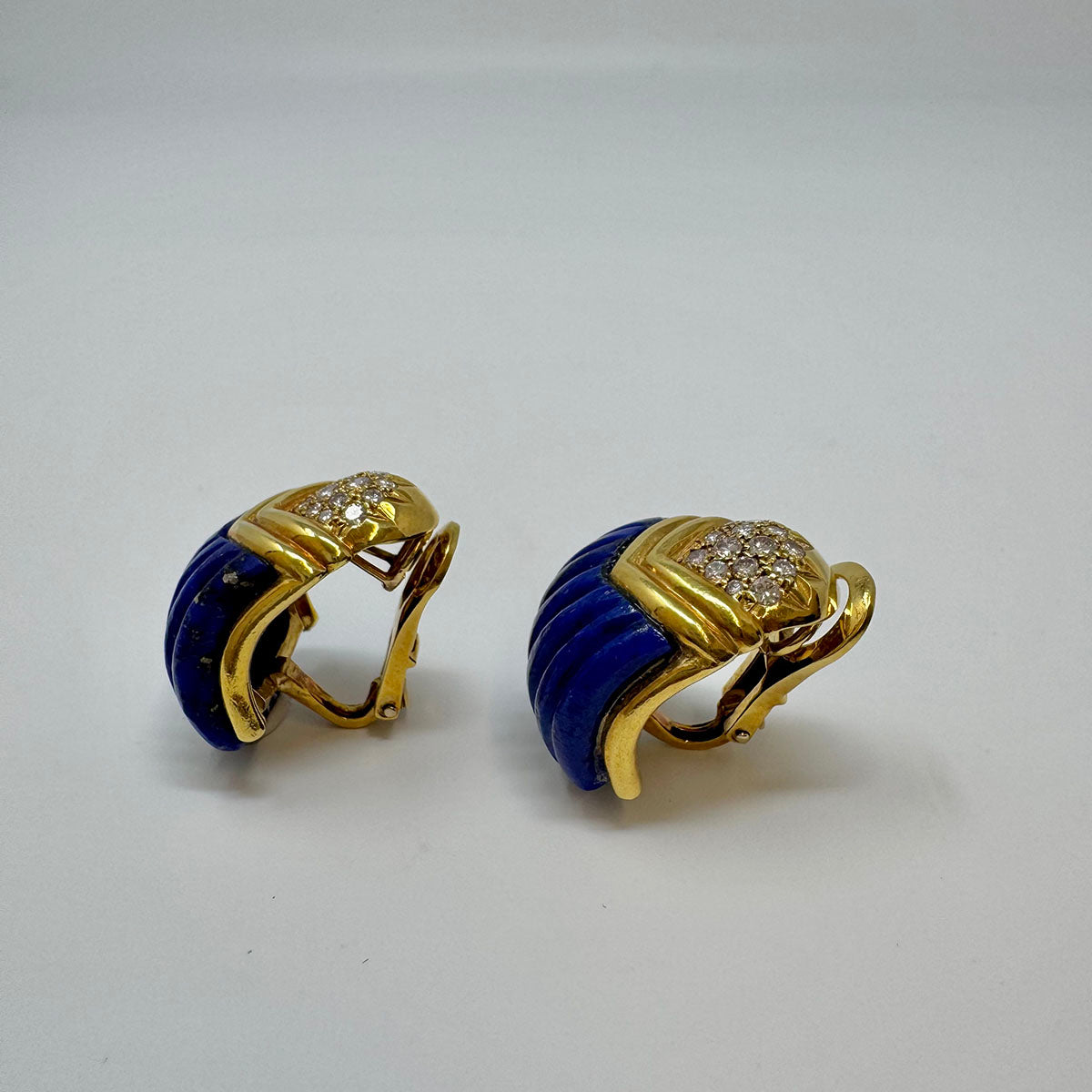 Albert Lipton 18K Gold Earrings with Lapis and Diamonds