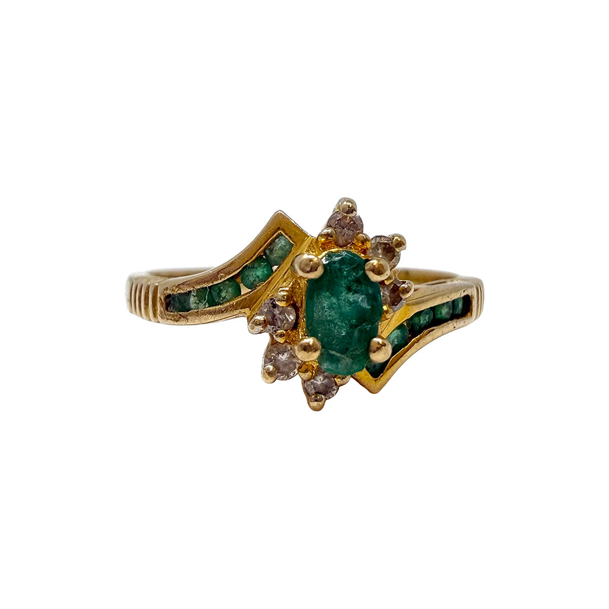 14K Gold Ring with Emerald and Diamond