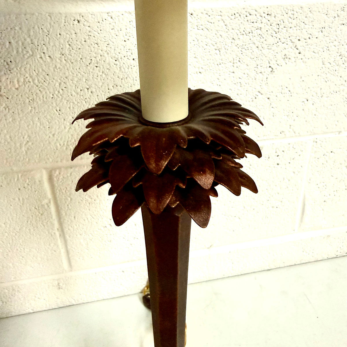 Pair of Candlestick Lamps with Feather Ball Accent